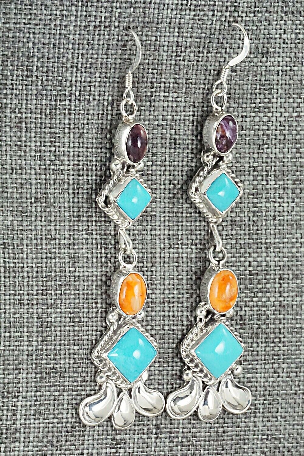 Turquoise, Spiny Oyster & Sterling Silver Earrings - Sharon McCarthy