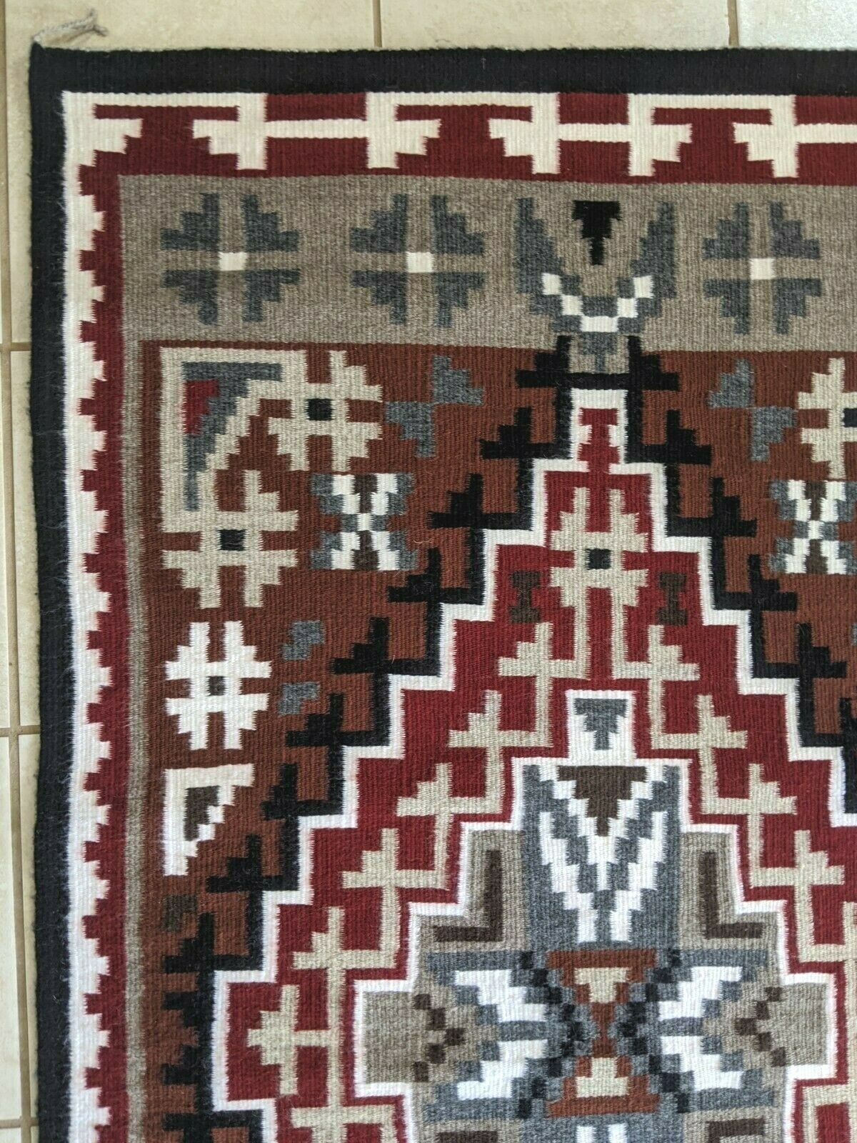 Navajo Handwoven Two Grey Hills Rug - 64in x 34in - Rena Cody