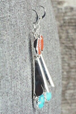 Coral, Turquoise & Sterling Silver Earrings - Roger Pino