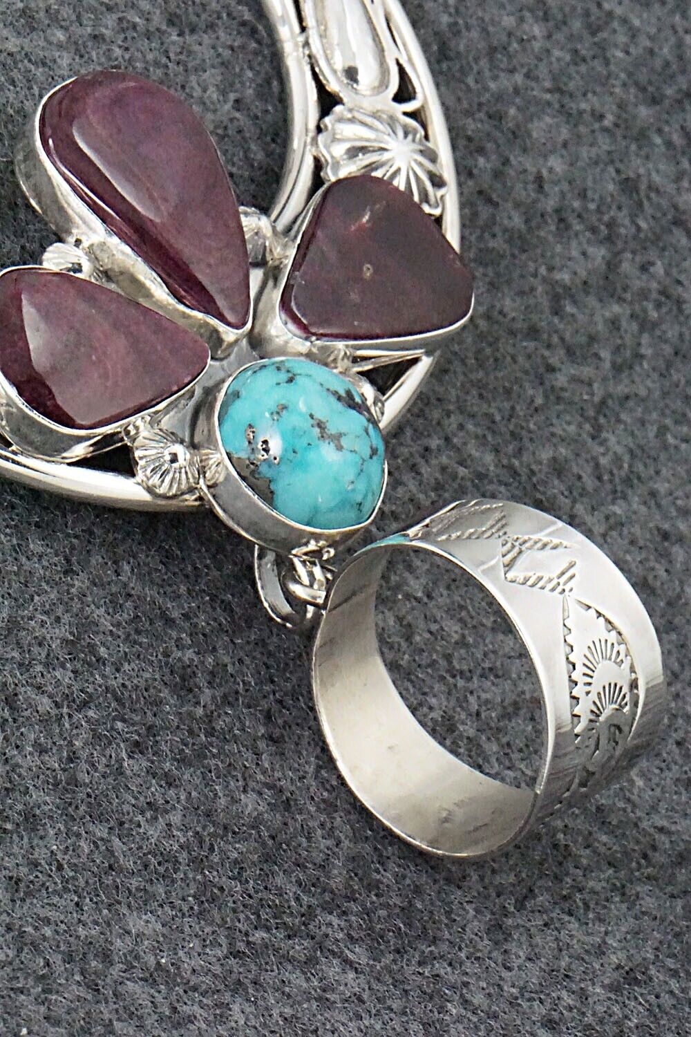 Turquoise, Spiny Oyster and Sterling Silver Pendant - Derrick Gordon