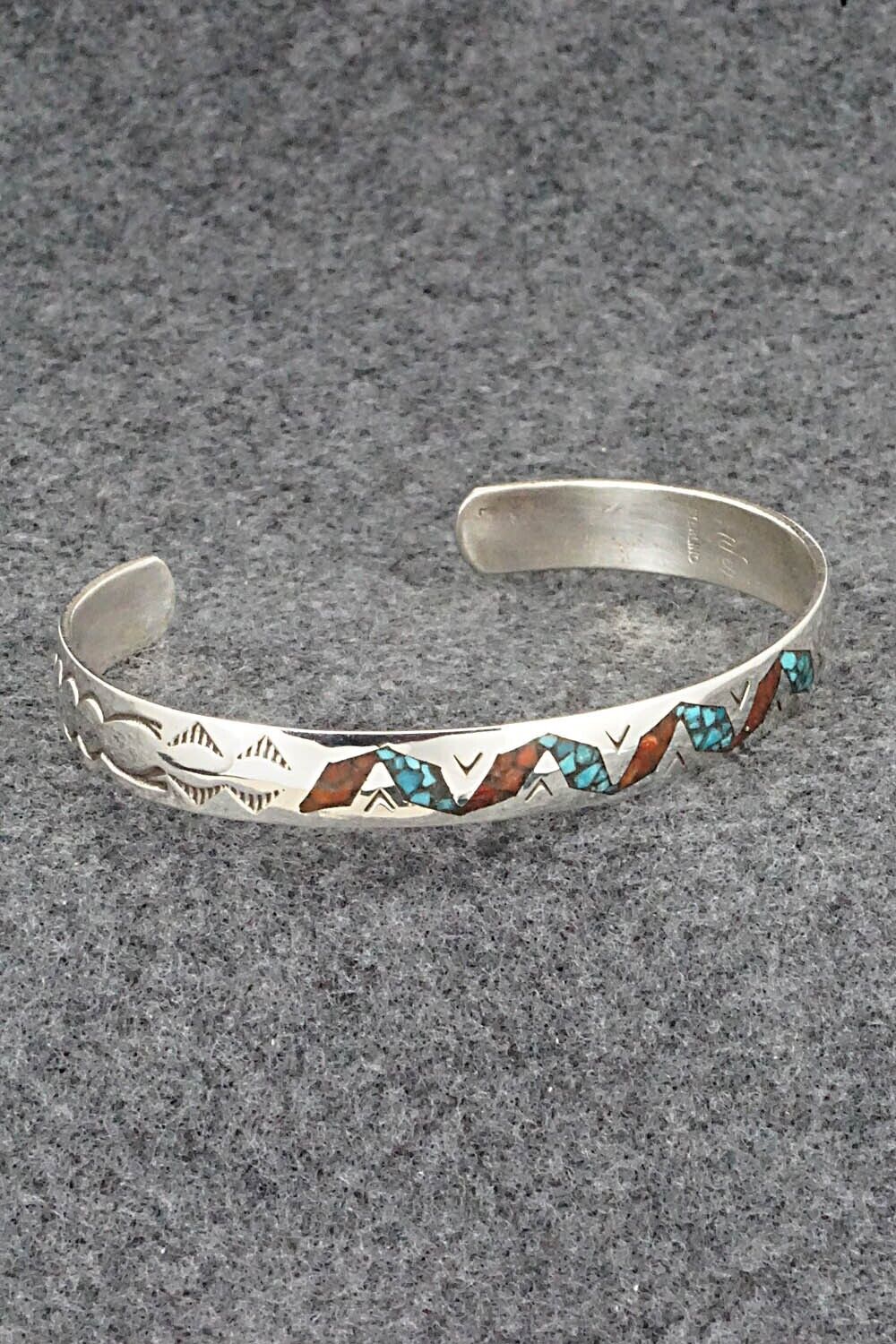 Turquoise, Coral and Sterling Silver Bracelet - Joleen Yazzie
