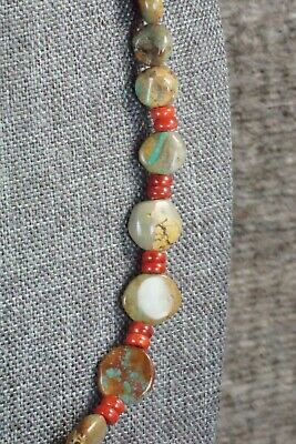 Turquoise, Coral & Sterling Silver Necklace - Navajo