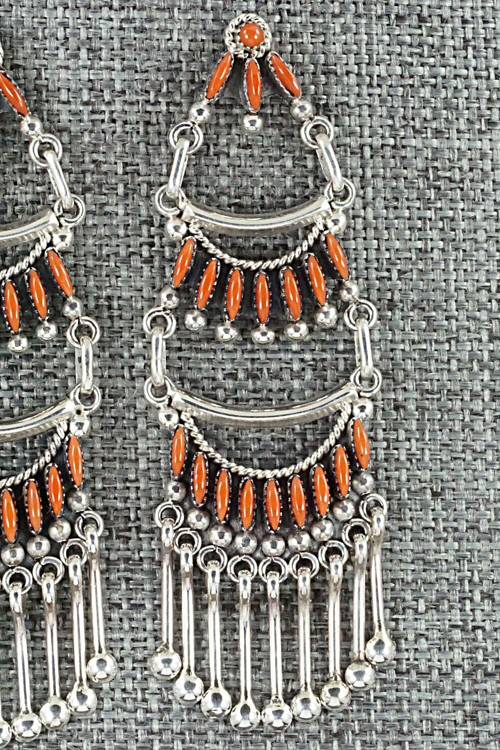Coral & Sterling Silver Earrings - Stewart Nakatewa