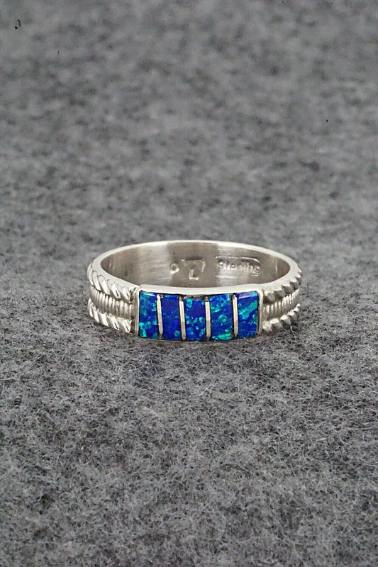 Opalite & Sterling Silver Inlay Ring - Orlando Laweka - Size 9