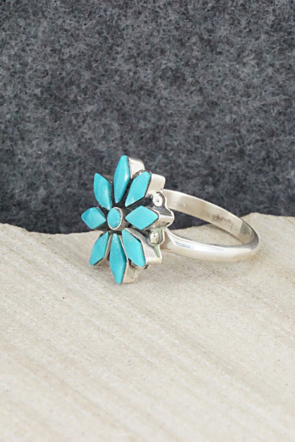 Turquoise & Sterling Silver Ring - Rose Kanteena - Size 7.75