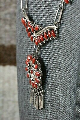 Navajo Coral & Sterling Silver Necklace and Earrings Set - Nelson Harry - High Lonesome Trading