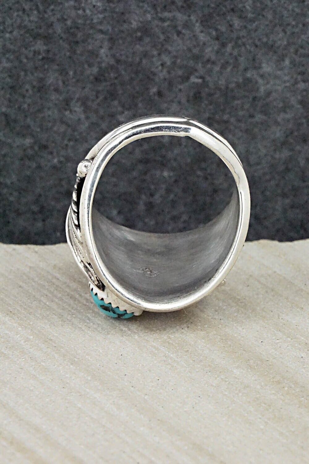 Turquoise, Coral & Sterling Silver Ring - Jeannette Saunders - Size 12
