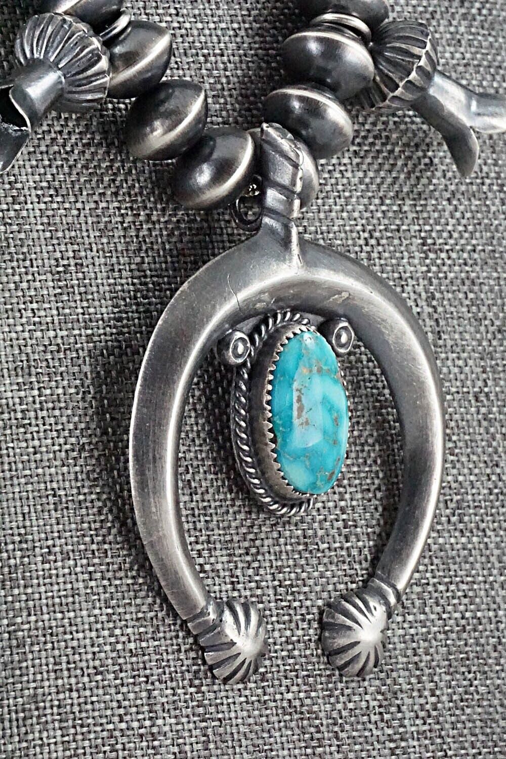 Turquoise & Sterling Silver Navajo Pearl Squash Blossom Necklace - Presley Haley