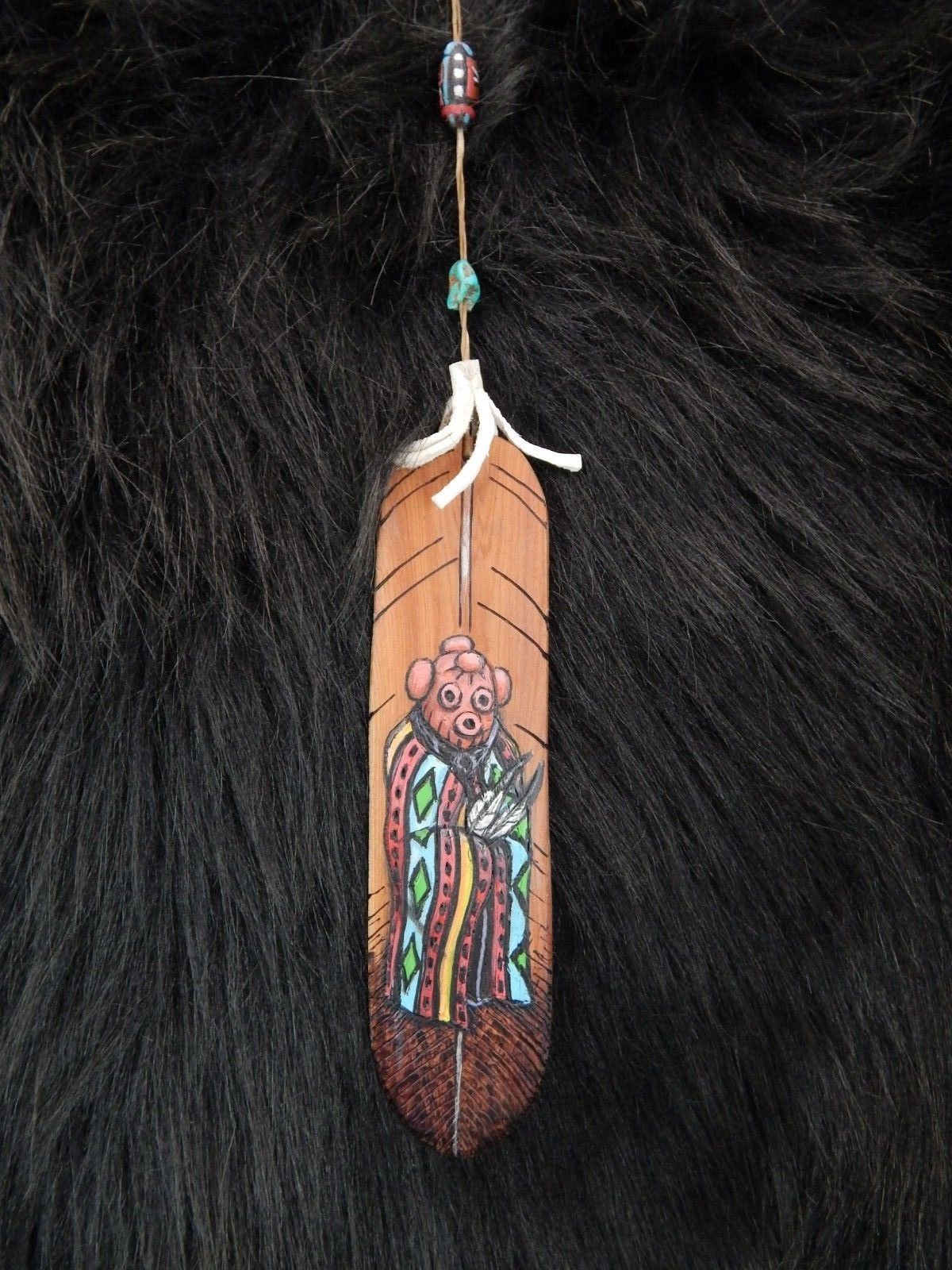Zuni Painted Carved Wood Feather - Narren Bowannie - High Lonesome Trading
