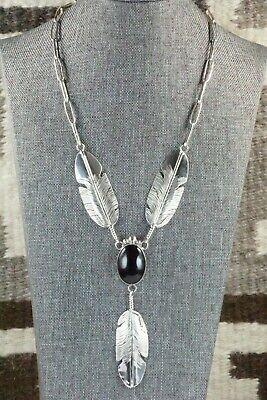 Onyx, Sterling Silver Feather & Chain Necklace - Ben Begay - High Lonesome Trading