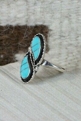 Zuni Turquoise and Sterling Silver Ring - Susie Lowsayatee - Size 10.5 - High Lonesome Trading