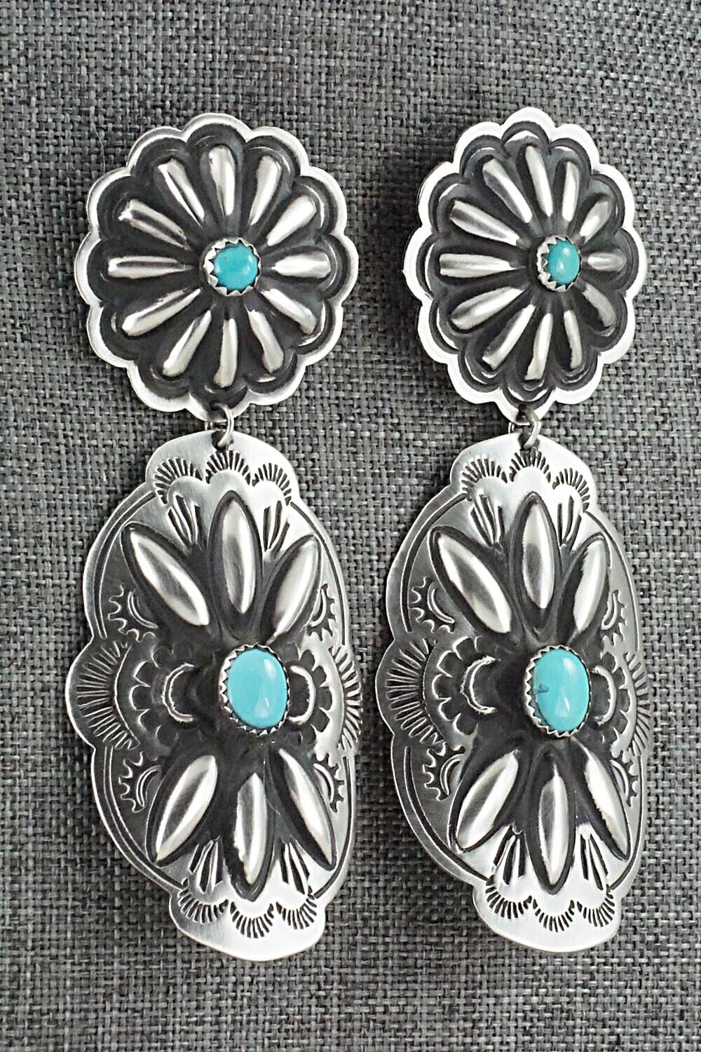 Turquoise & Sterling Silver Earrings - Leander Tahe