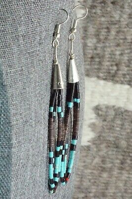 Turquoise, Shell, Jet & Sterling Silver Earrings - Esquipula Tenorio