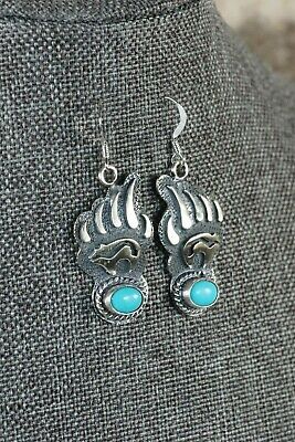 Turquoise & Sterling Silver Bear Claw and Bear Earrings - Ross Antonio - Navajo - High Lonesome Trading