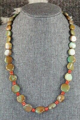 Turquoise, Coral & Sterling Silver Necklace - Navajo