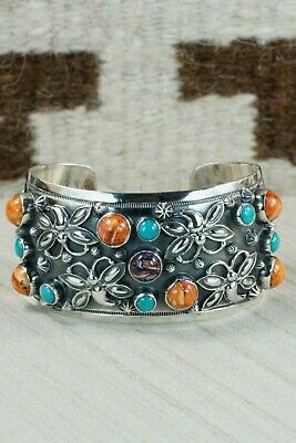 Navajo Sterling Silver & Spiny Oyster and Turquoise Bracelet - Raymond Delgarito