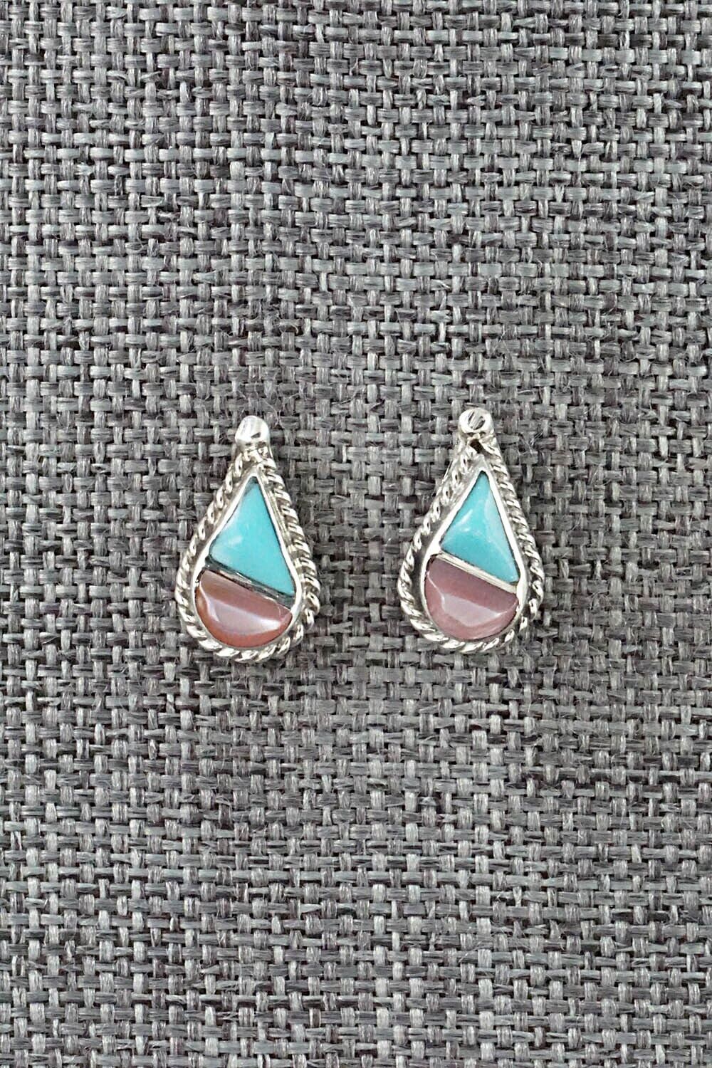 Turquoise, Mother of Pearl & Sterling Silver Earrings - Gloria Tucson