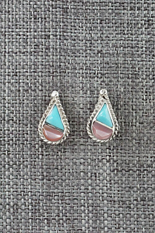 Turquoise, Mother of Pearl & Sterling Silver Earrings - Gloria Tucson