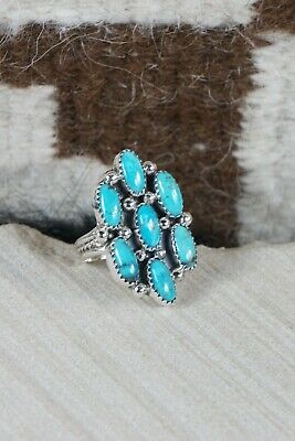 Navajo 7 Stone Turquoise and Sterling Silver Ring - Roberta Begay - 7.5