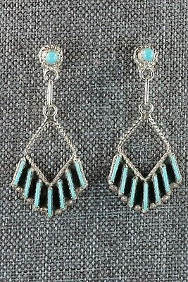 Zuni Turquoise & Sterling Silver Earrings - Davis Kaamasee