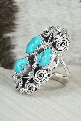 Turquoise & Sterling Silver Ring - Shirley Largo - Size 6.5