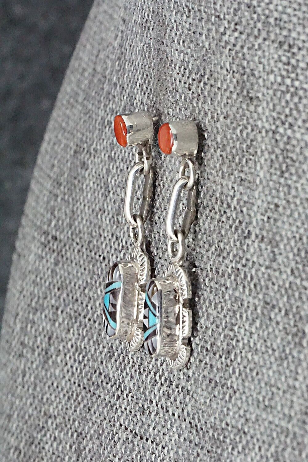 Multi Stone Inlay & Sterling Silver Earrings - Ernest Leekya
