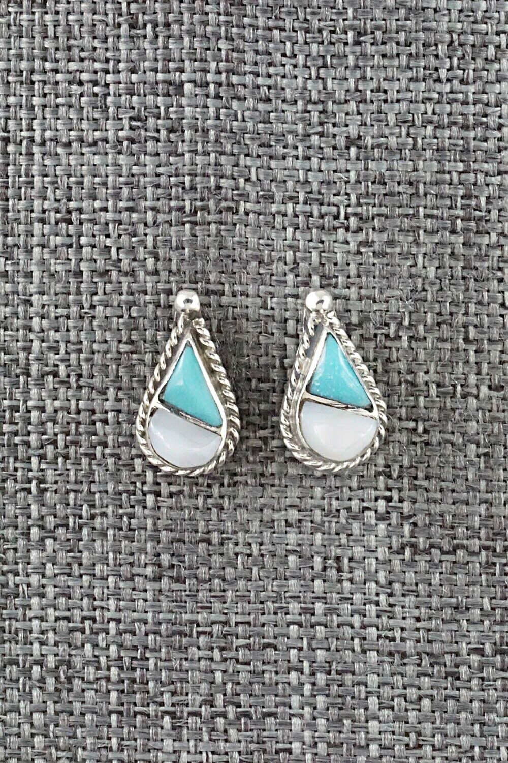 Turquoise, Mother of Pearl & Sterling Silver Earrings - Gloria Tucson