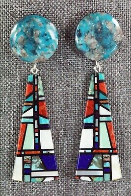 Multi Stone Inlay & Sterling Silver Earrings - Chris T. Nieto - Santo Domingo