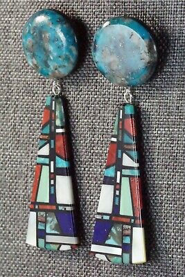 Multi Stone Inlay & Sterling Silver Earrings - Chris T. Nieto - Santo Domingo