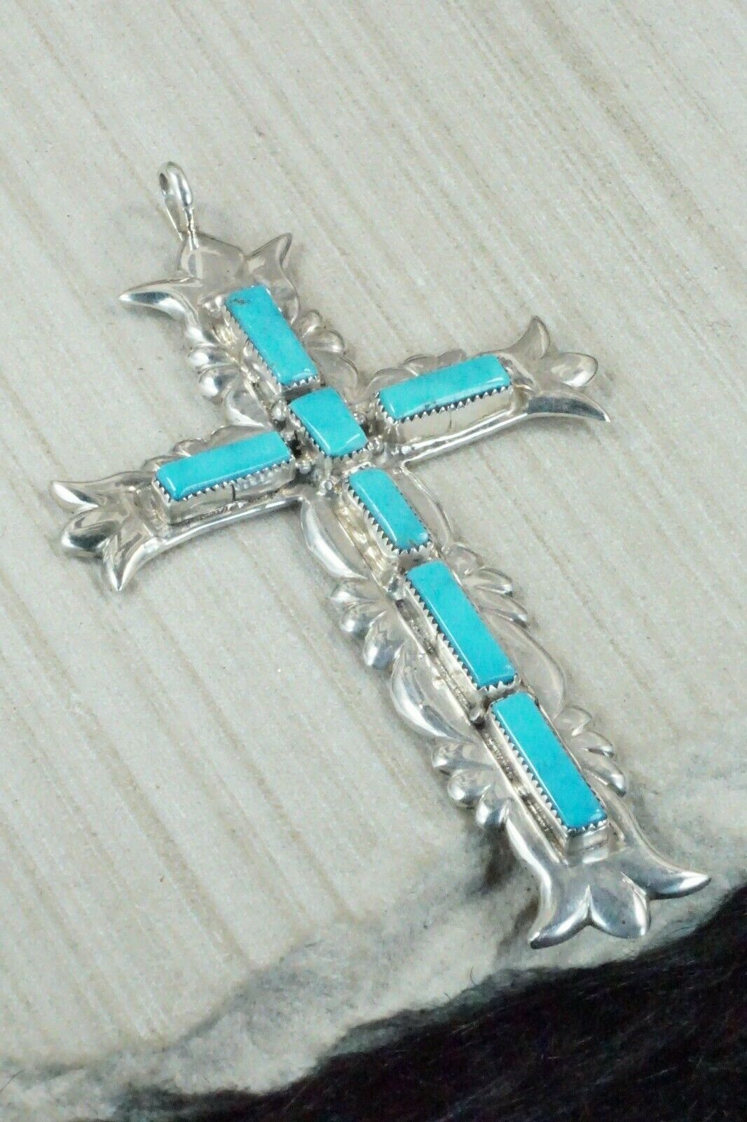 Turquoise and Sterling Silver Cross Pendant - George Leekity