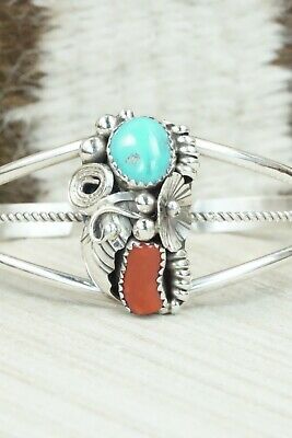 Turquoise, Coral & Sterling Silver Bracelet - Michael Calladitto