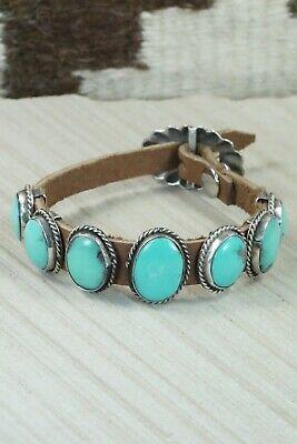 7 Stone Turquoise, Sterling Silver and Leather Bracelet - Danny Martinez - High Lonesome Trading