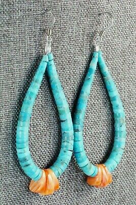 Turquoise, Spiny Oyster & Sterling Silver Earrings - Lupe Lovato