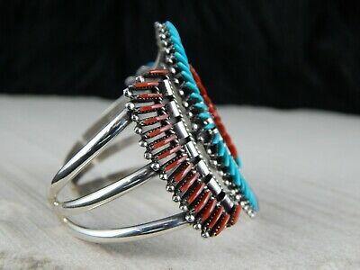 Zuni Coral, Turquoise & Sterling Silver Bracelet - Ed Cooyate - High Lonesome Trading