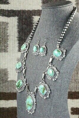 Turquoise & Sterling Silver Necklace and Earrings Set - Tom Lewis