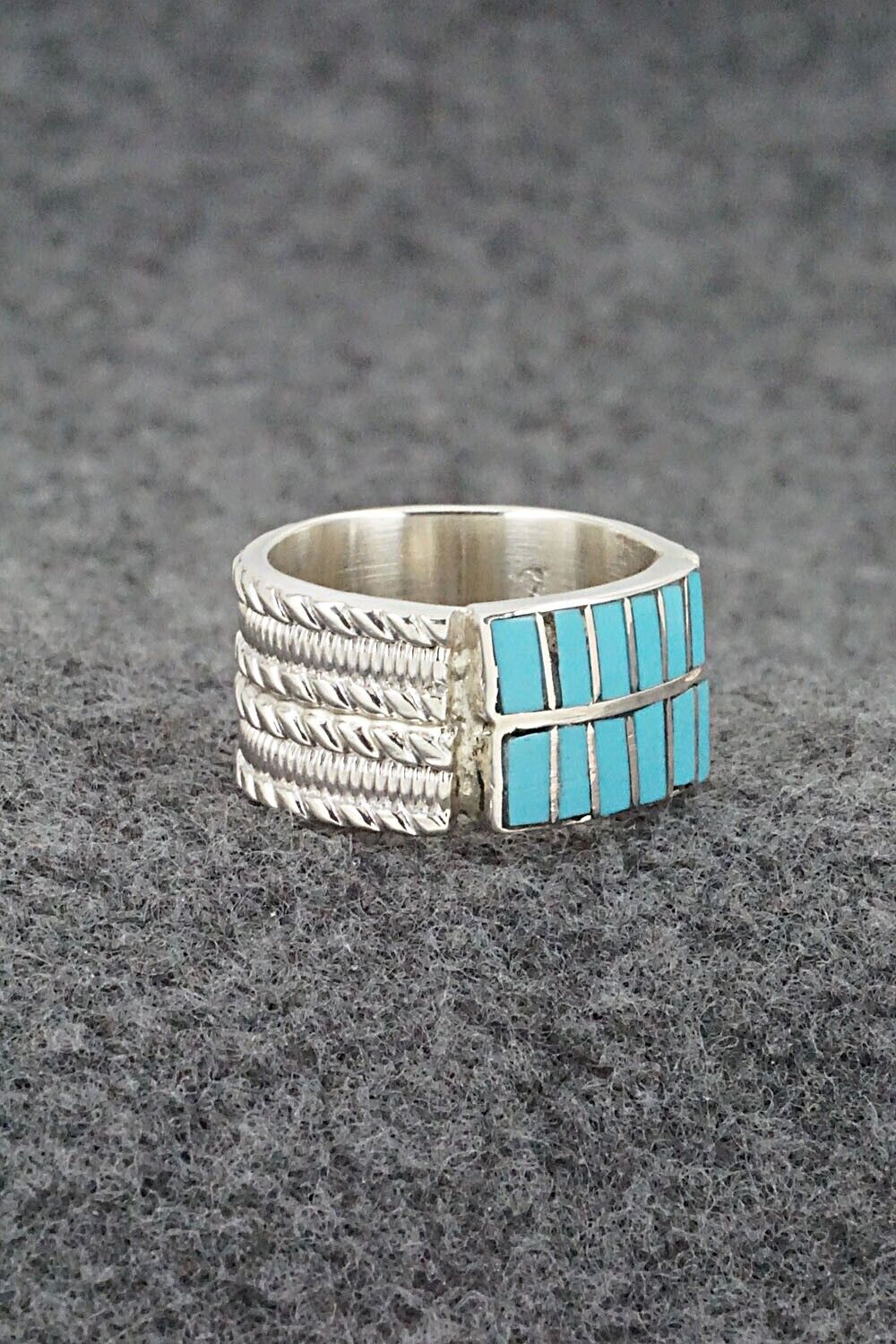 Turquoise & Sterling Silver Inlay Ring - Orlando Laweka - Size 6.5