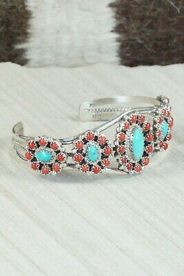Turquoise, Coral & Sterling Silver Bracelet - Leon Kirlie