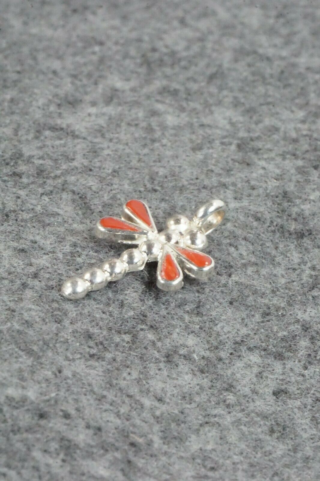 Coral & Sterling Silver Pendant - Zuni