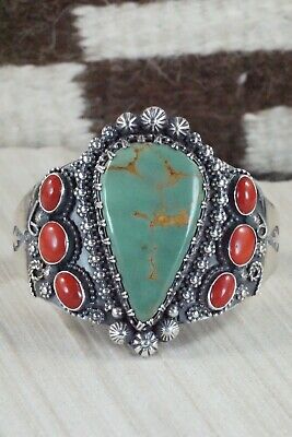 Royston Turquoise, Coral & Sterling Silver Bracelet - Regana Begay