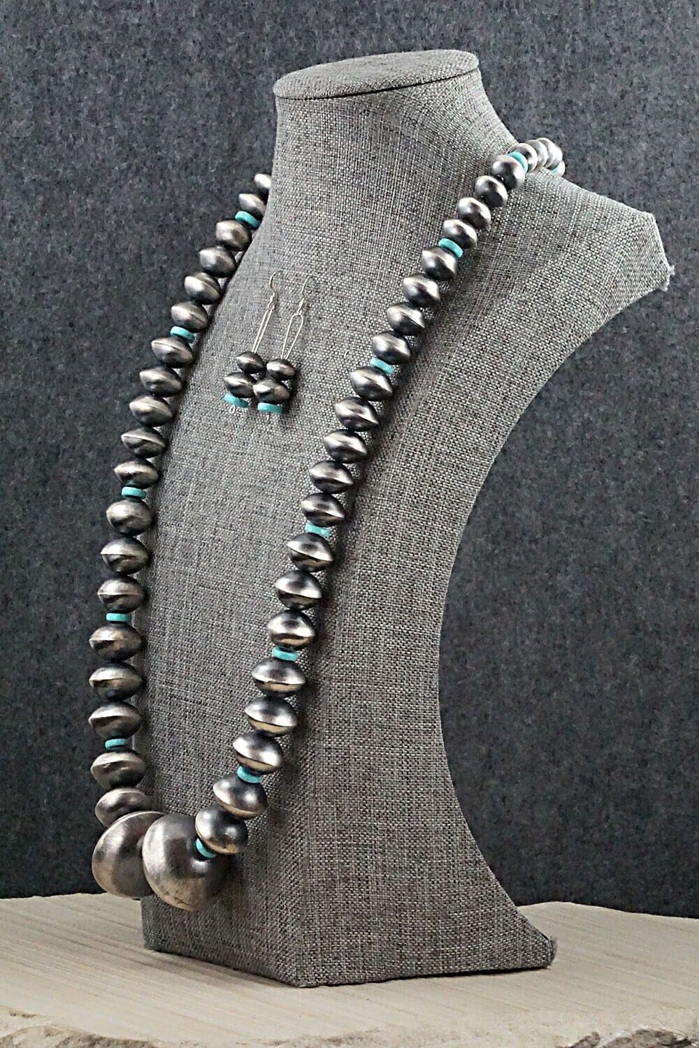 Turquoise and Navajo Pearl Sterling Silver Necklace Set - Sharon Nez Cooley