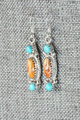 Turquoise, Spiny Oyster and Sterling Silver Earrings - Harris Largo