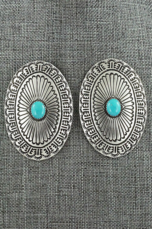 Turquoise & Sterling Silver Earrings - Leander Tahe