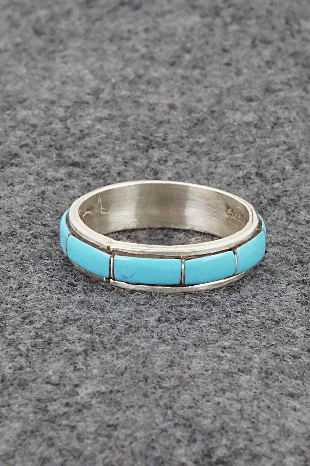 Turquoise & Sterling Silver Inlay Ring - Zenia Kylestewa - Size 11.5