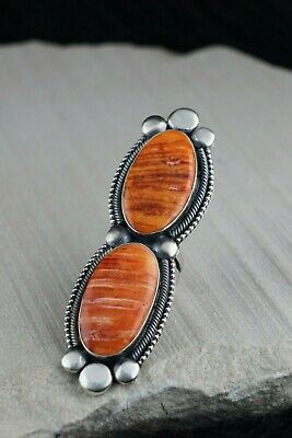 Navajo Spiny Oyster and Sterling Silver Ring - Readda Begay - Size 8.5 - High Lonesome Trading