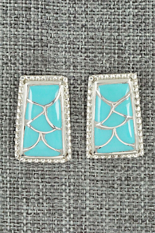 Turquoise & Sterling Silver Inlay Earrings - Karlena Seontewa