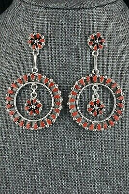 Zuni Coral & Sterling Silver Earrings - Tricia Leekity - High Lonesome Trading