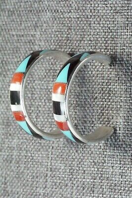 Multi Stone Inlay & Sterling Silver Hoop Earrings - Delberta Boone - High Lonesome Trading
