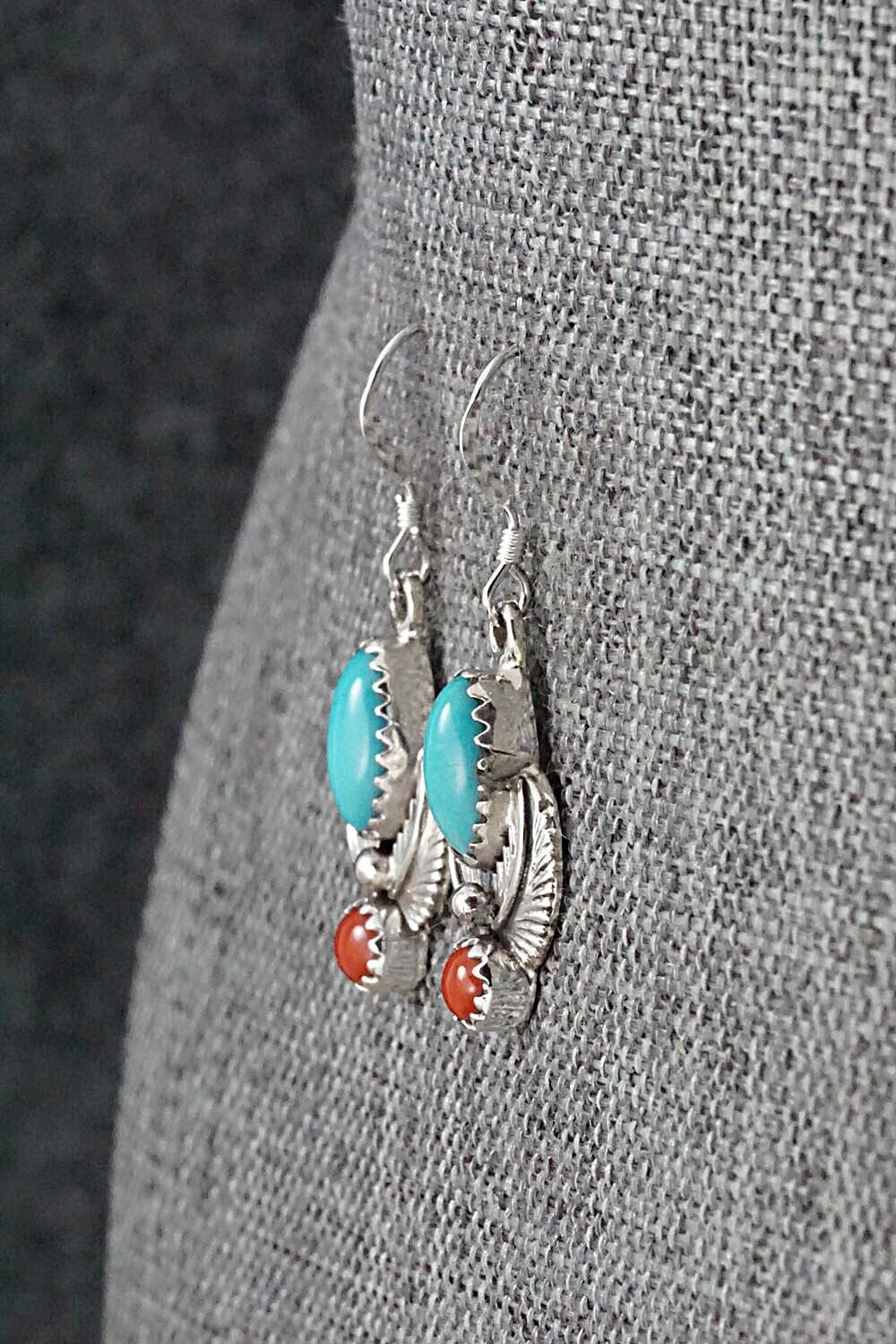 Turquoise, Coral & Sterling Silver Earrings - Emery Spencer