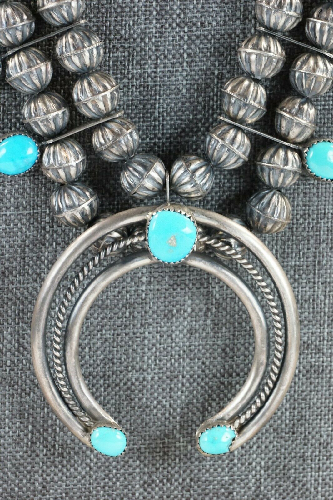 Turquoise & Sterling Silver Squash Blossom & Earrings - Leon Kirlie