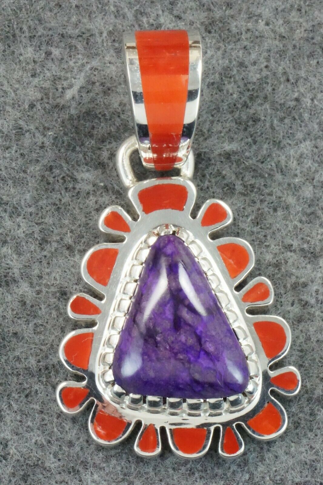 Sugilite, Coral & Sterling Silver Pendant - Vernon Haskie